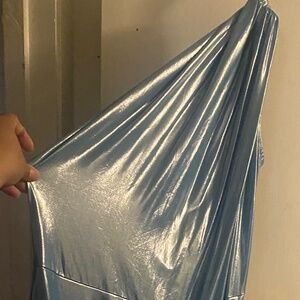 One shoulder light blue romper